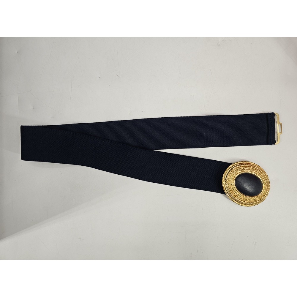 Day Lor‎ Stretchy Navy Belt. Gold-toned Buckle. Hidden closure 30 Inch VTG 80's